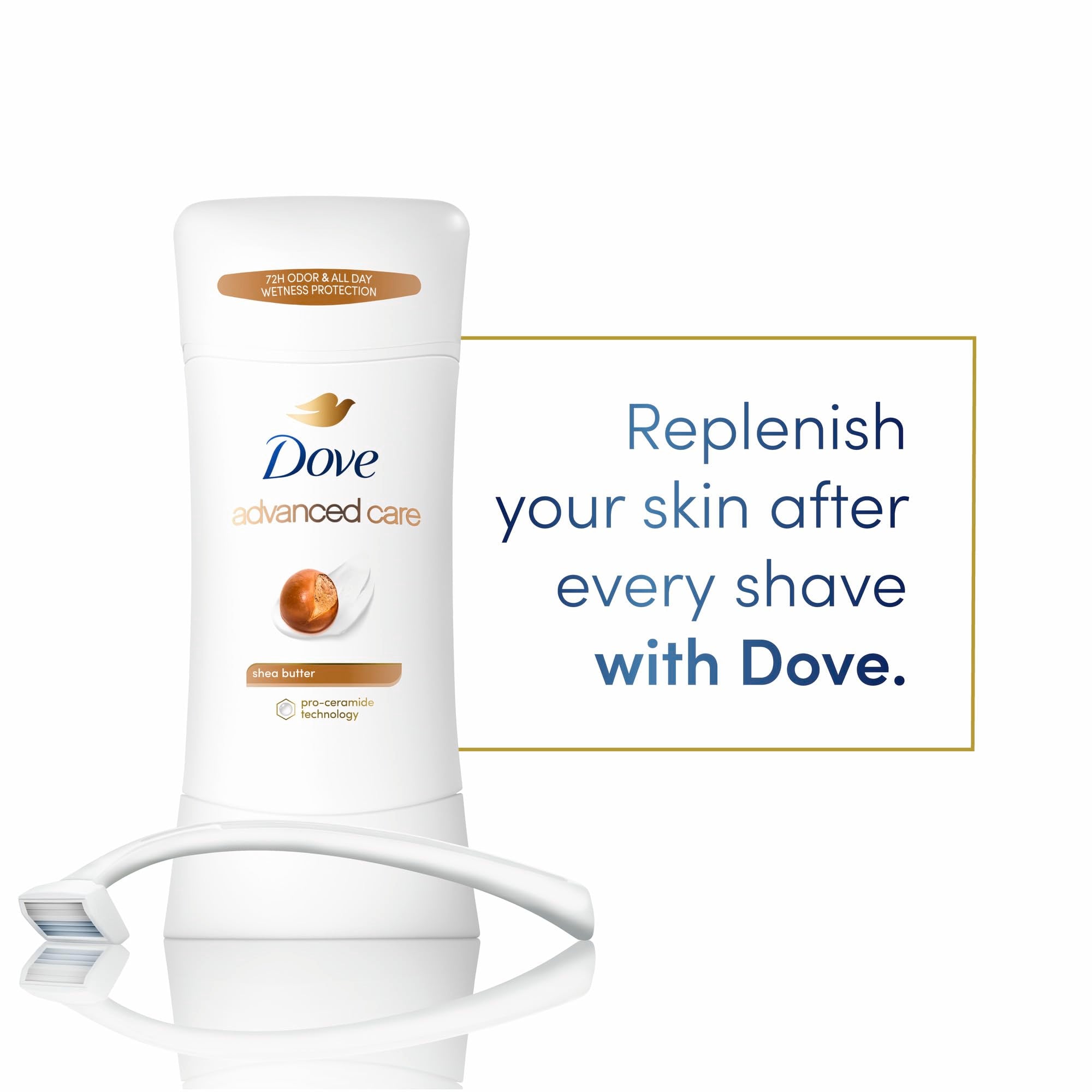 Applying Dove shea butter antiperspirant to underarm for protection and skin care