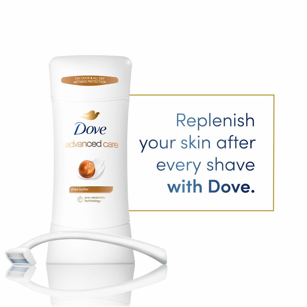 Applying Dove shea butter antiperspirant to underarm for protection and skin care