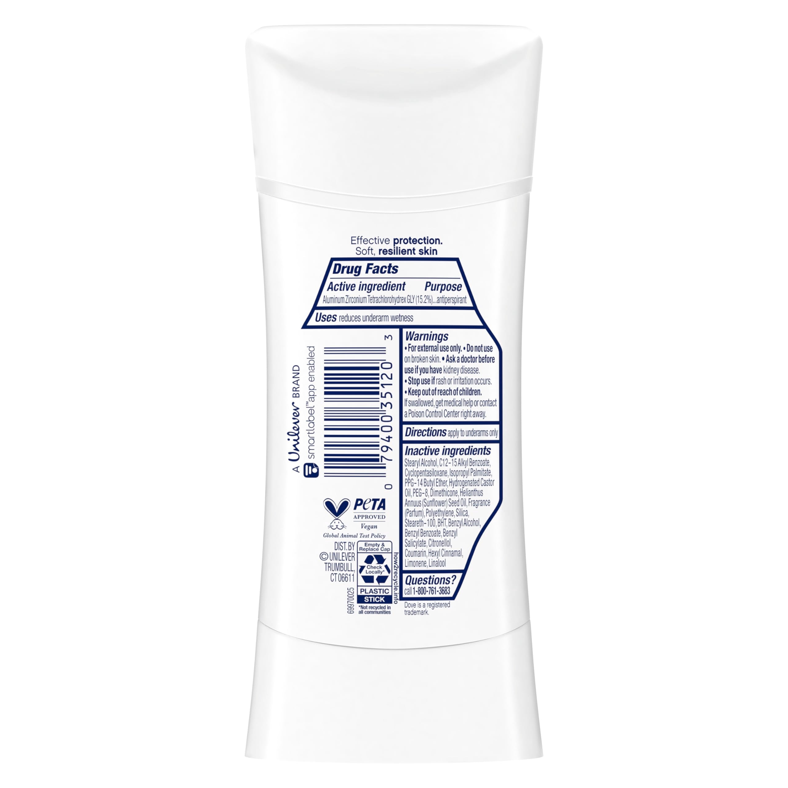 Dove shea butter stick open to display smooth cream texture for easy glide