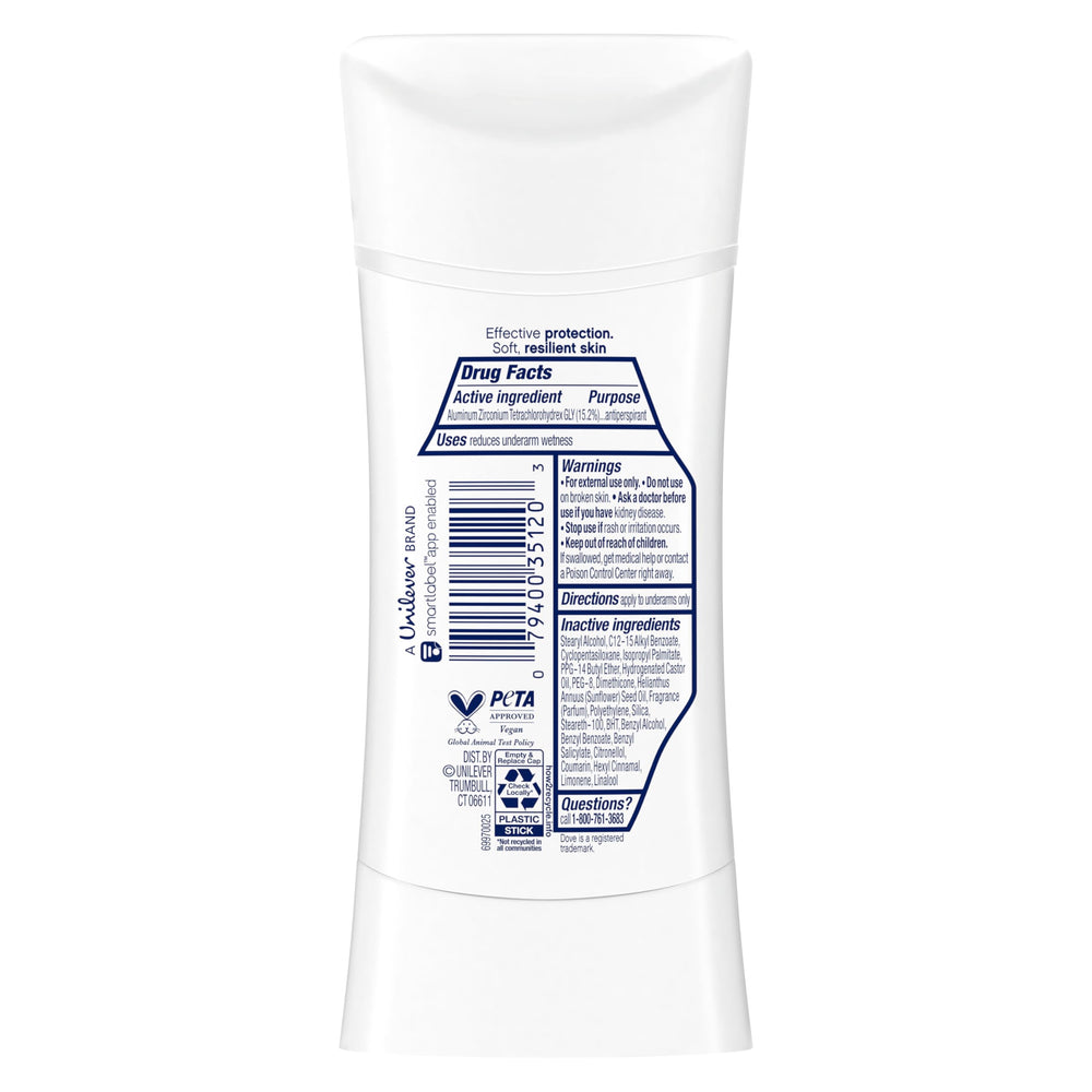 Dove shea butter stick open to display smooth cream texture for easy glide