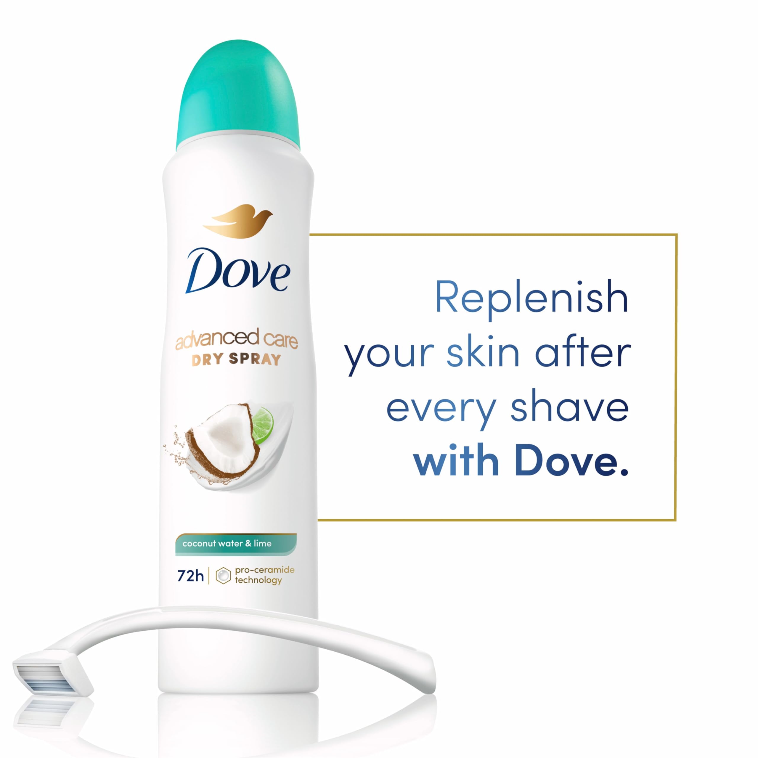 Dove spray texture on skin demonstrating fast drying and soft feel