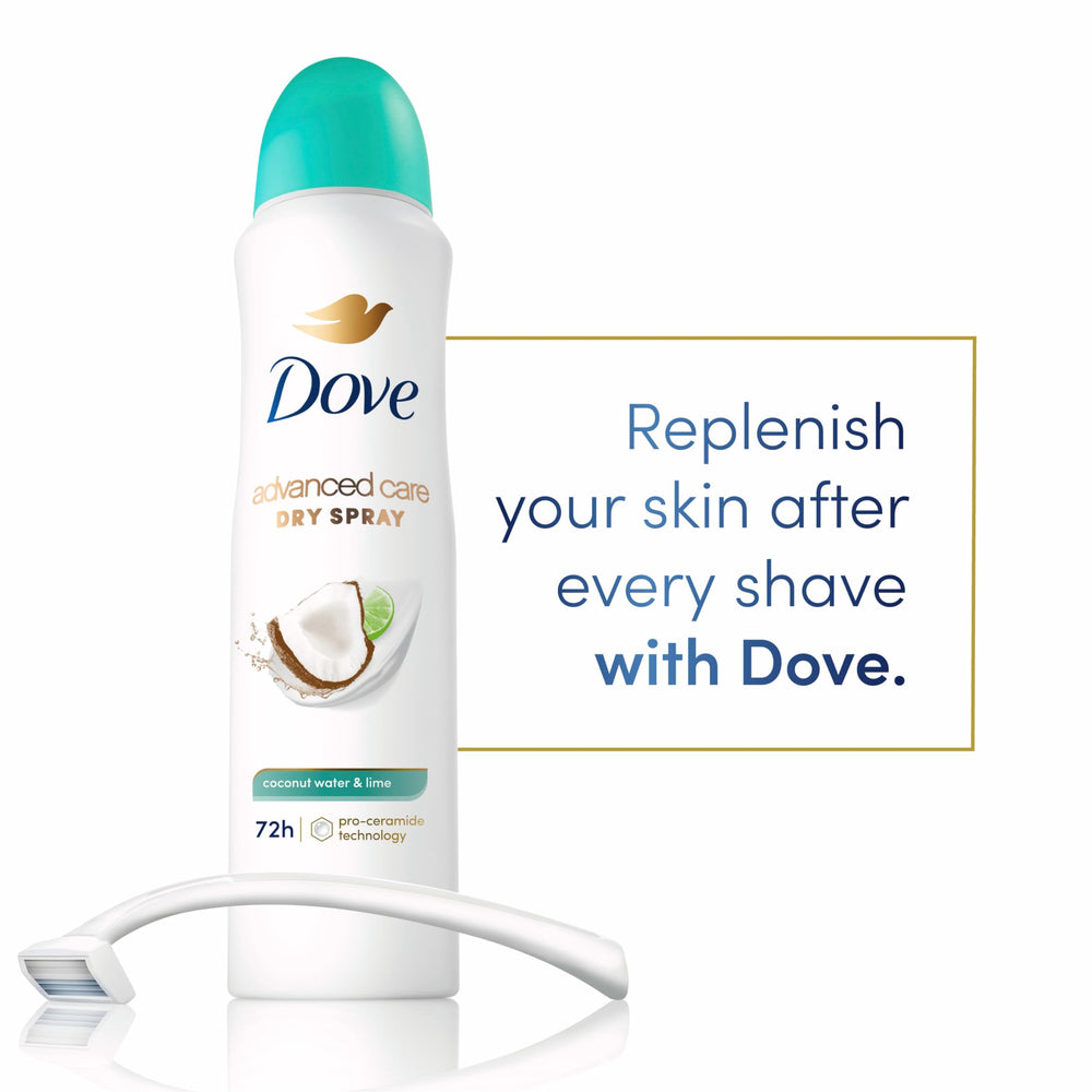 Dove spray texture on skin demonstrating fast drying and soft feel