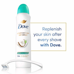 Dove spray texture on skin demonstrating fast drying and soft feel