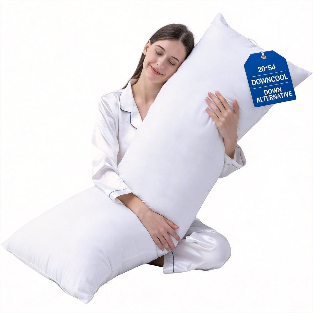 DOWNCOOL front view of full-length body pillow showing supportive shape