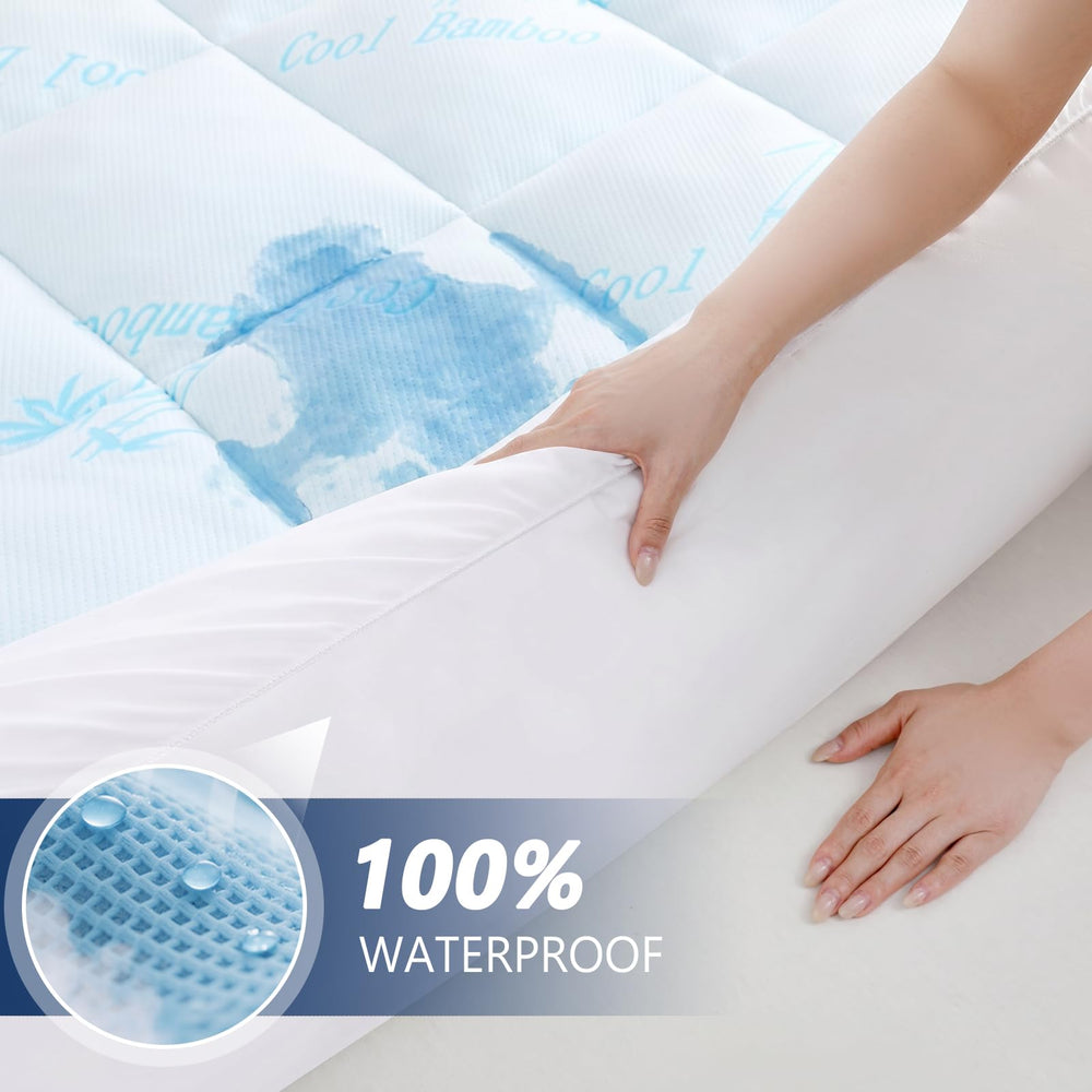 DOWNCOOL topper on bed in modern bedroom illustrating cozy, cool sleep setting