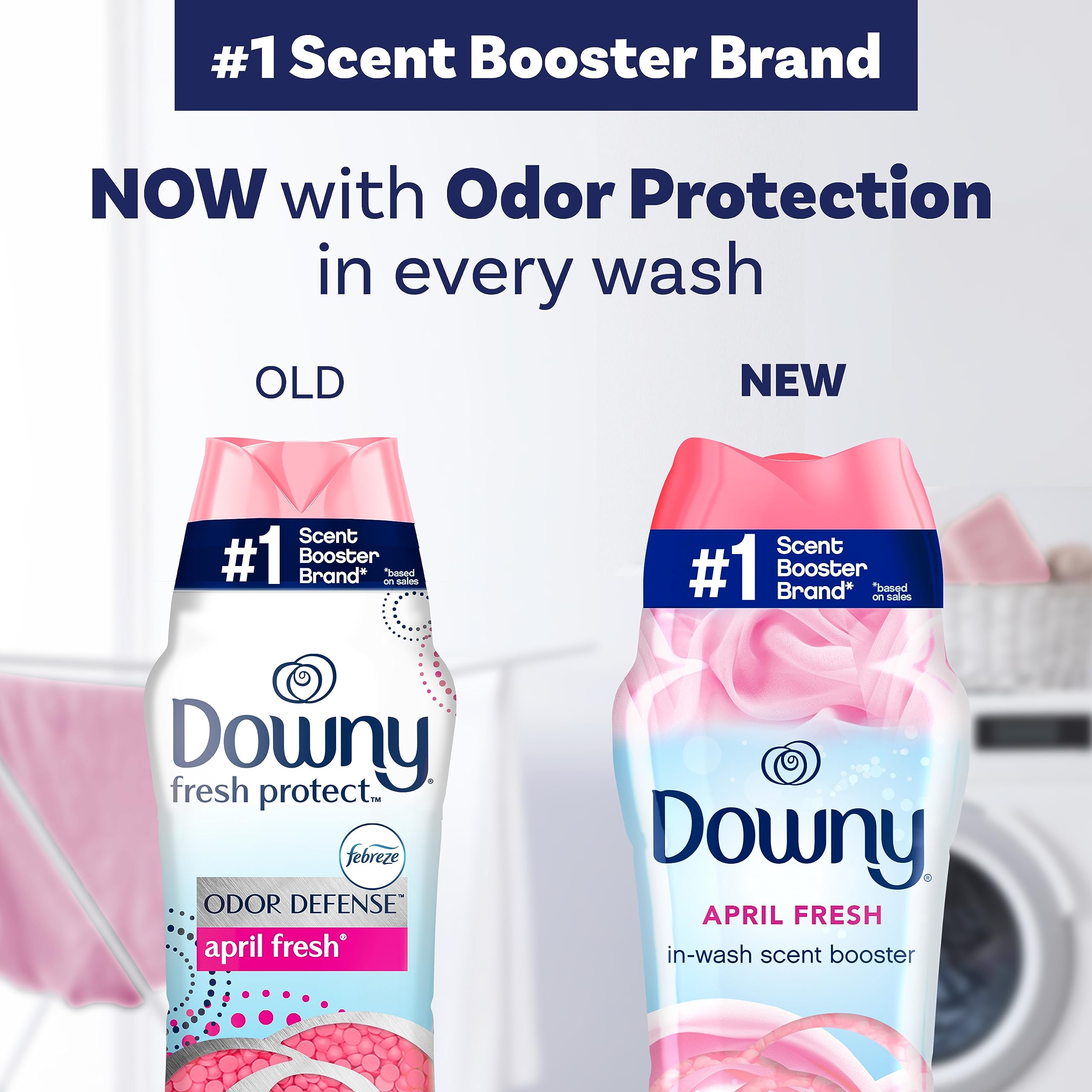 Downy April Fresh product label close-up showing scent name and directions