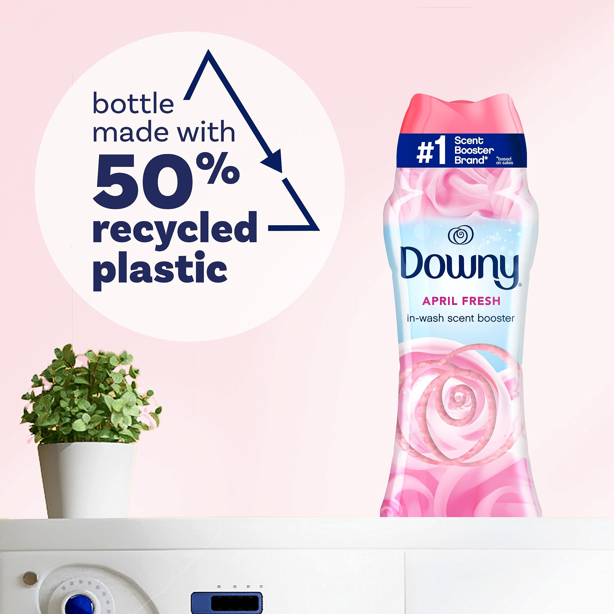 Downy April Fresh jar next to common household items showing 30.1 oz scale
