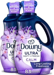 Downy bottle front packaging showing CALM lavender vanilla scent for soft laundry