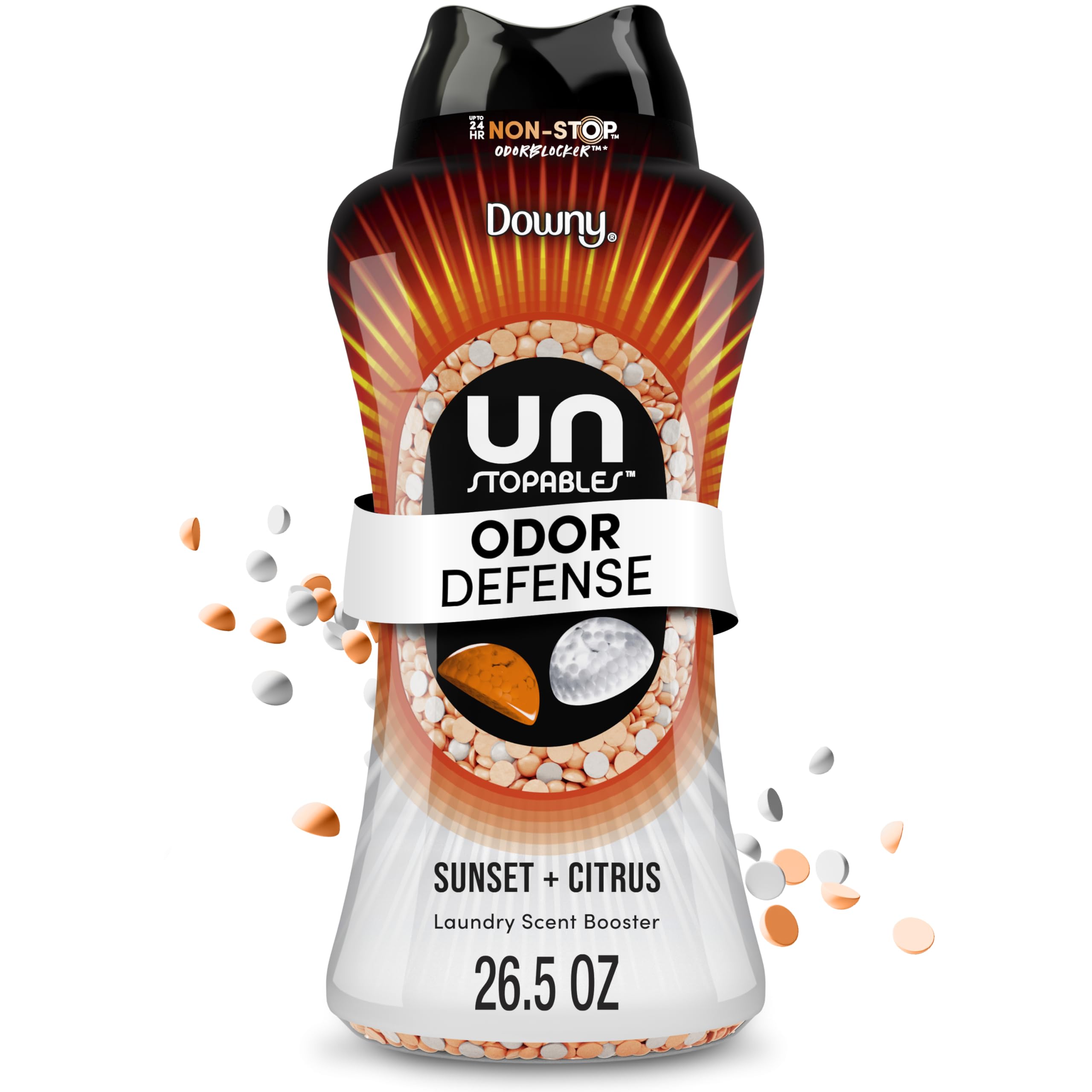 Downy Unstopables Fusions front packaging shows product and scent name, boosting scent longevity