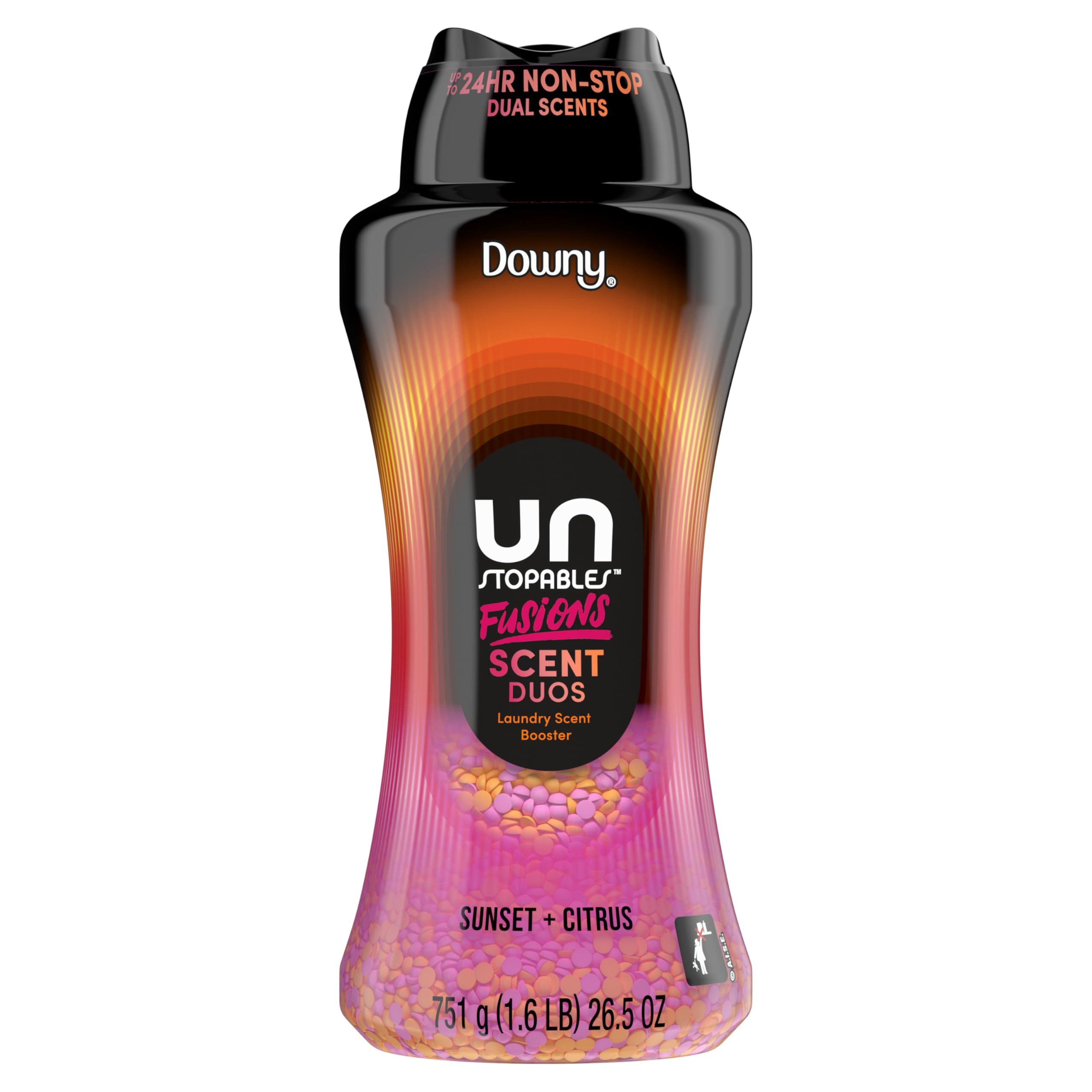 Bathroom shelf styled with Downy Unstopables Fusions jar showing lifestyle fragrance placement