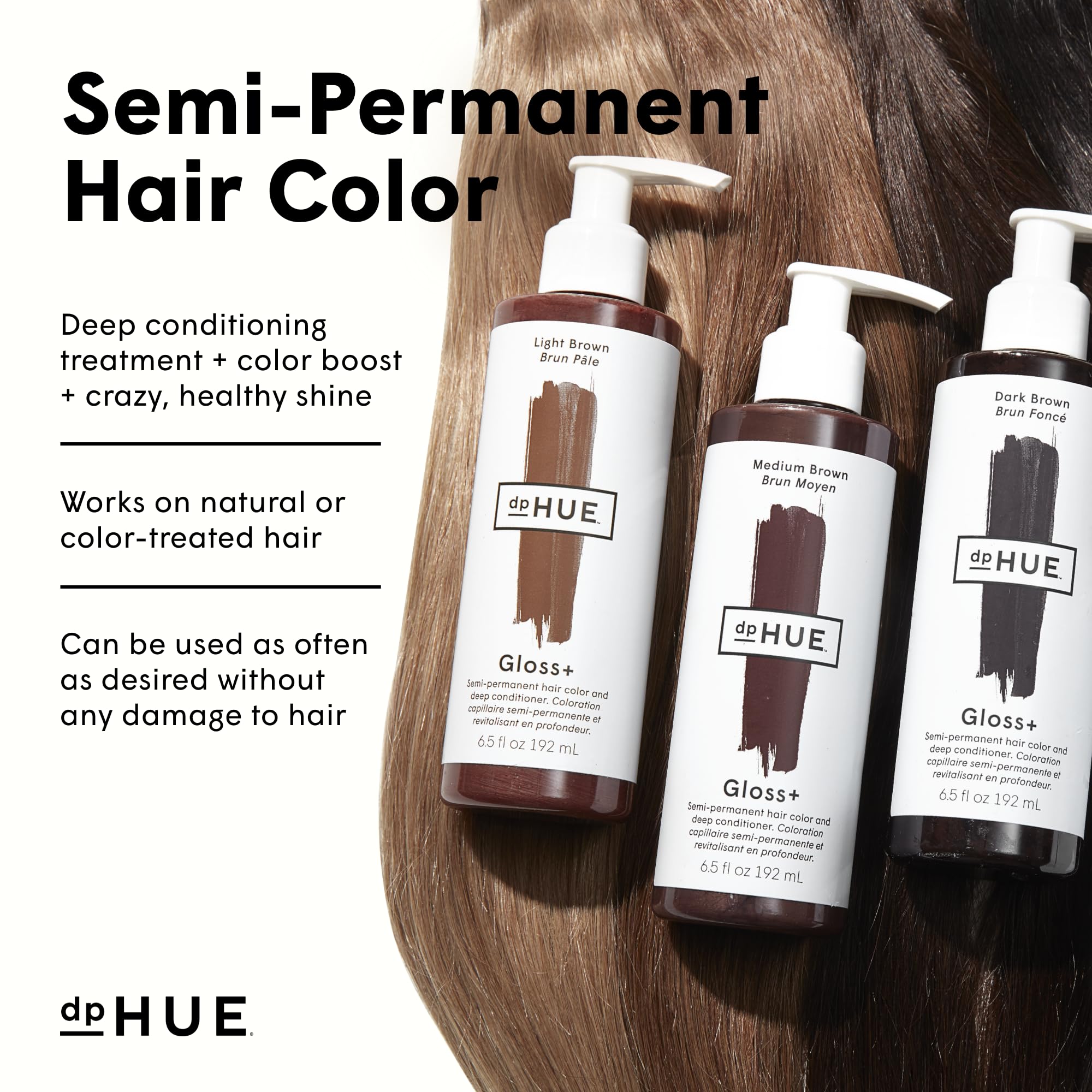 dpHUE applied to damp hair during use showing even coverage and simple at-home benefit