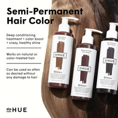 dpHUE applied to damp hair during use showing even coverage and simple at-home benefit