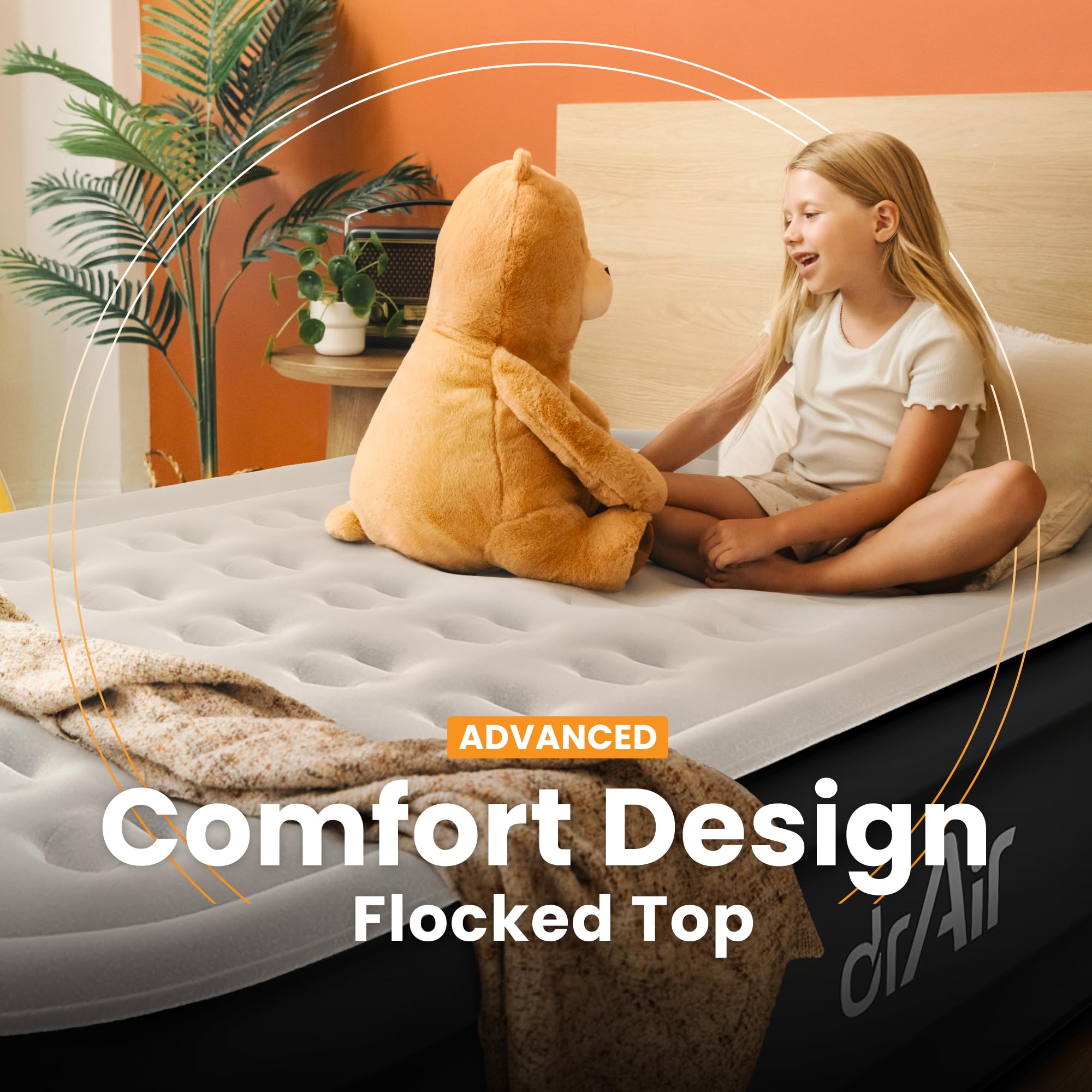 Dr. Air mattress height scale beside a person for easier access benefit