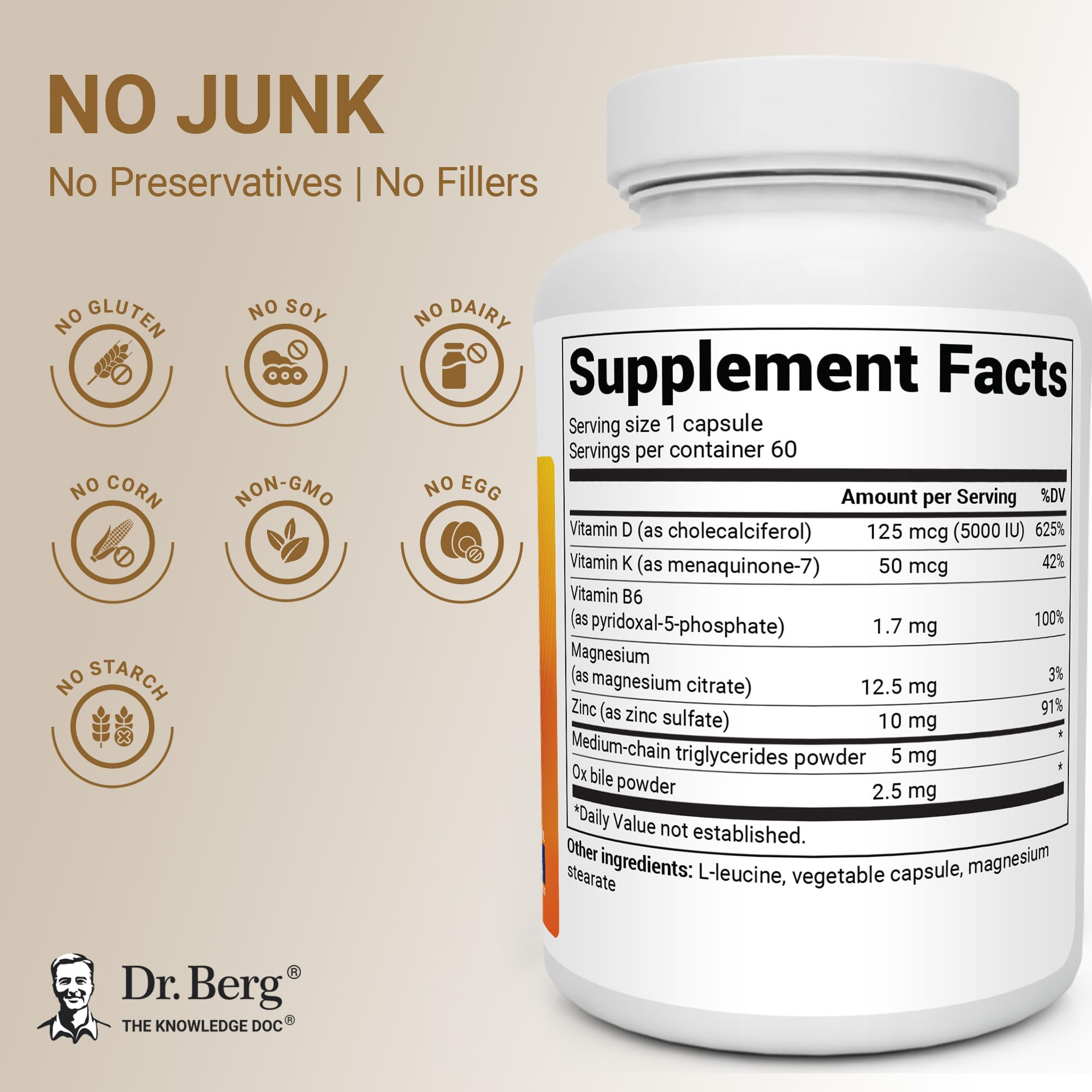 Dr. Berg Nutritionals capsules held in hand for size comparison and portion clarity