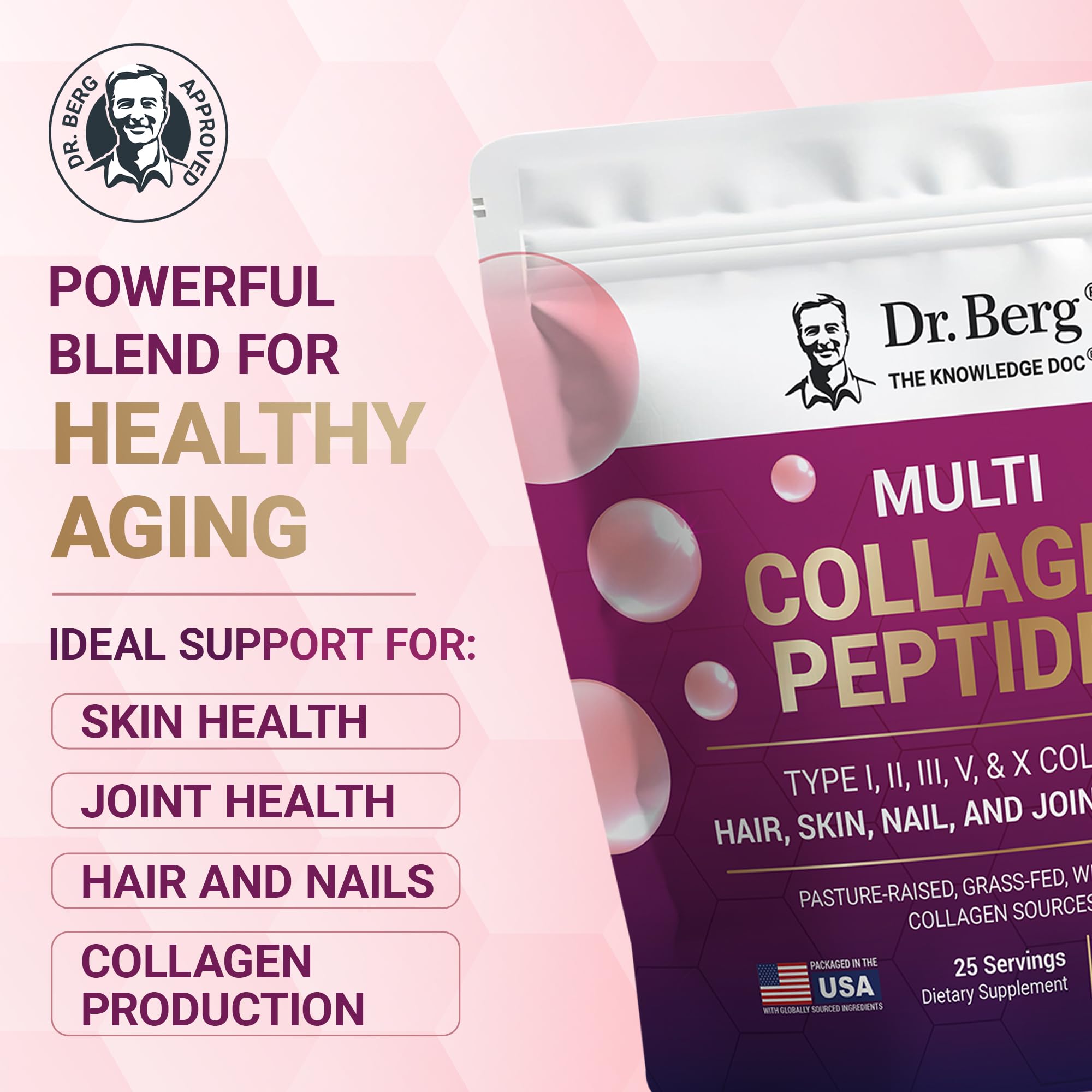 Dr. Berg scoop of collagen powder highlighting easy portioning benefit