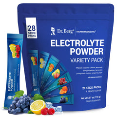 Dr. Berg variety pack front packaging showing 28 hydration packets and benefits