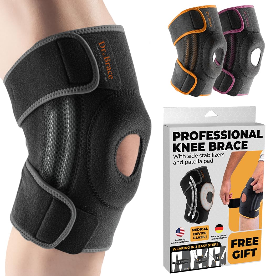 DR. BRACE front view showing knee brace fit and secure support
