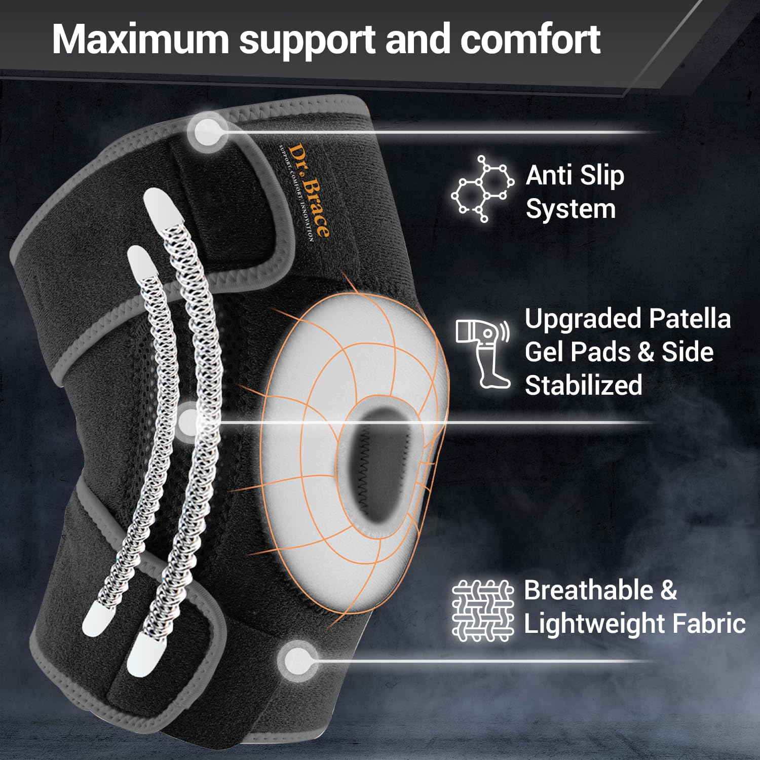 DR. BRACE side stabilizer detail demonstrating lateral support and stability