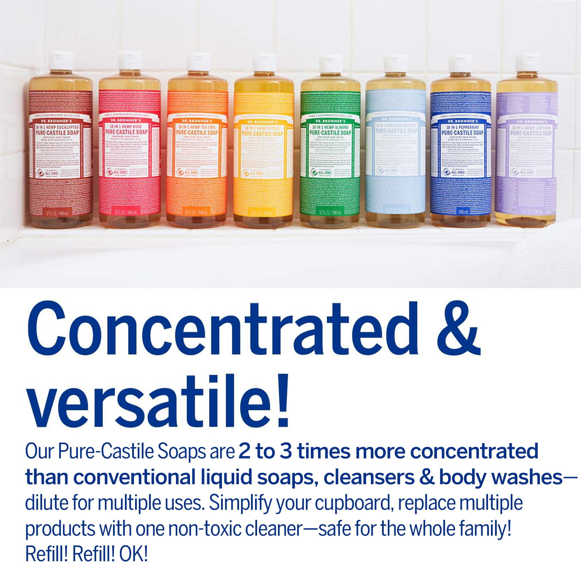 Dr. Bronner's bottle in bathroom lifestyle showing refreshing scent benefit