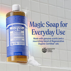 Dr. Bronner's ingredient label highlighting organic and fair trade certifications for ethical sourcing