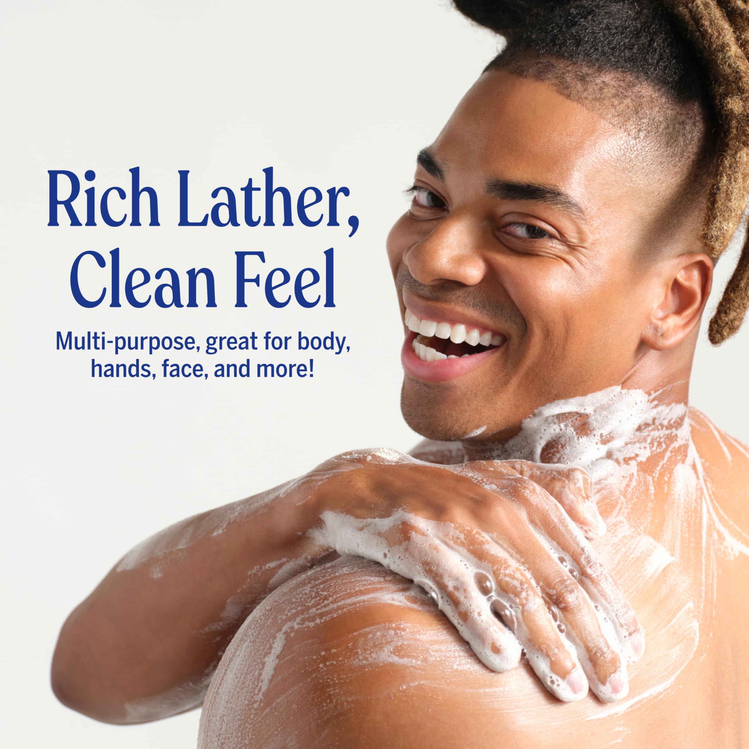 Close-up of soap lather demonstrating Dr. Bronner's foaming and cleansing action