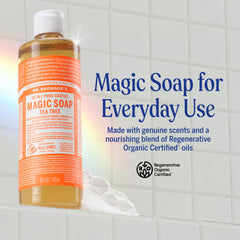 Dr. Bronner's tea tree soap being poured to show concentrated texture and flow