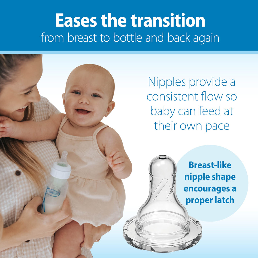 Dr. Brown's assembled bottle side view demonstrating slim profile and handling