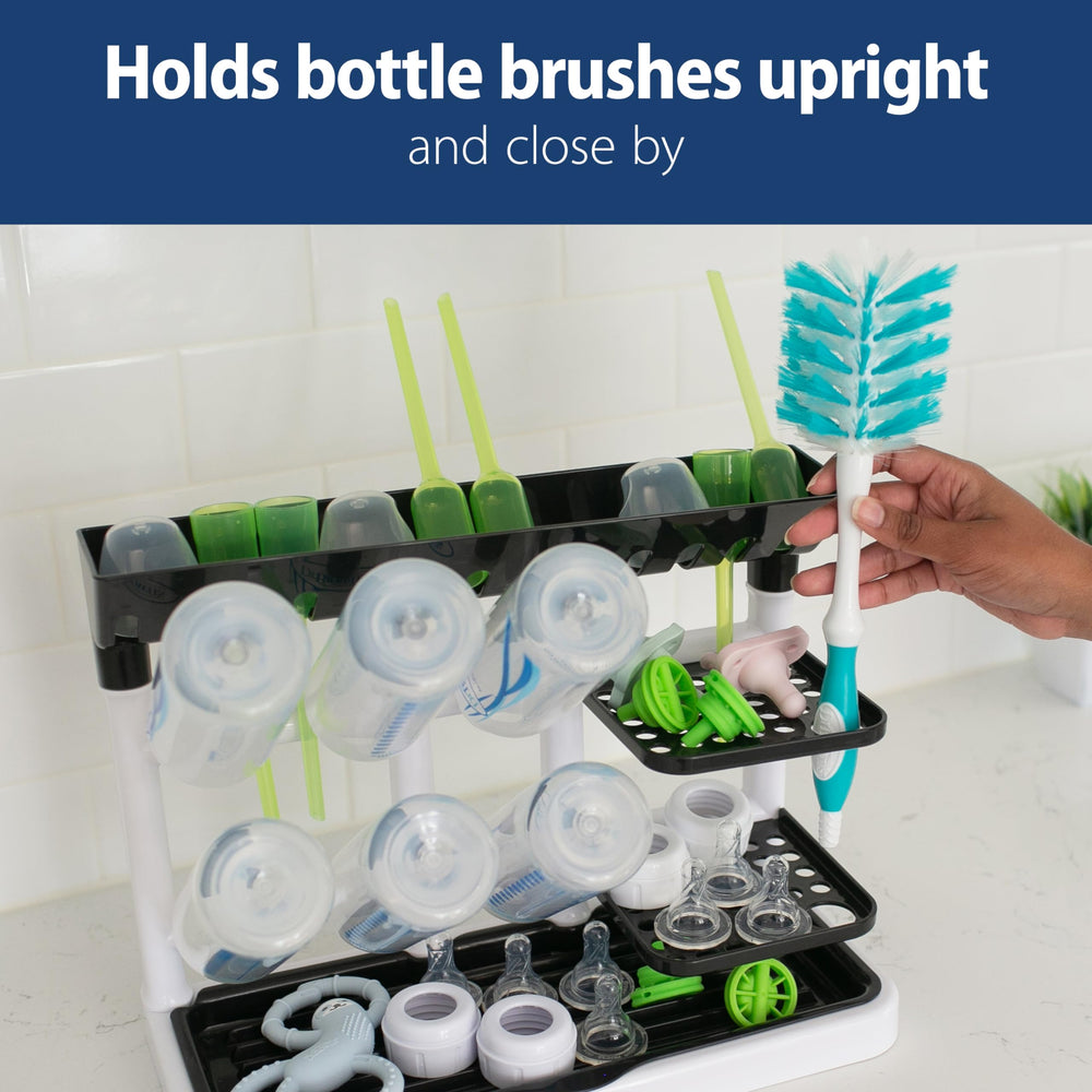 Dr. Brown's drying tower peg closeup holding bottles upright for faster drying