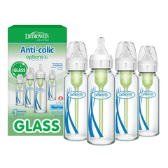 Dr. Brown's front view of 4-pack glass bottles showing packaging and clarity benefit