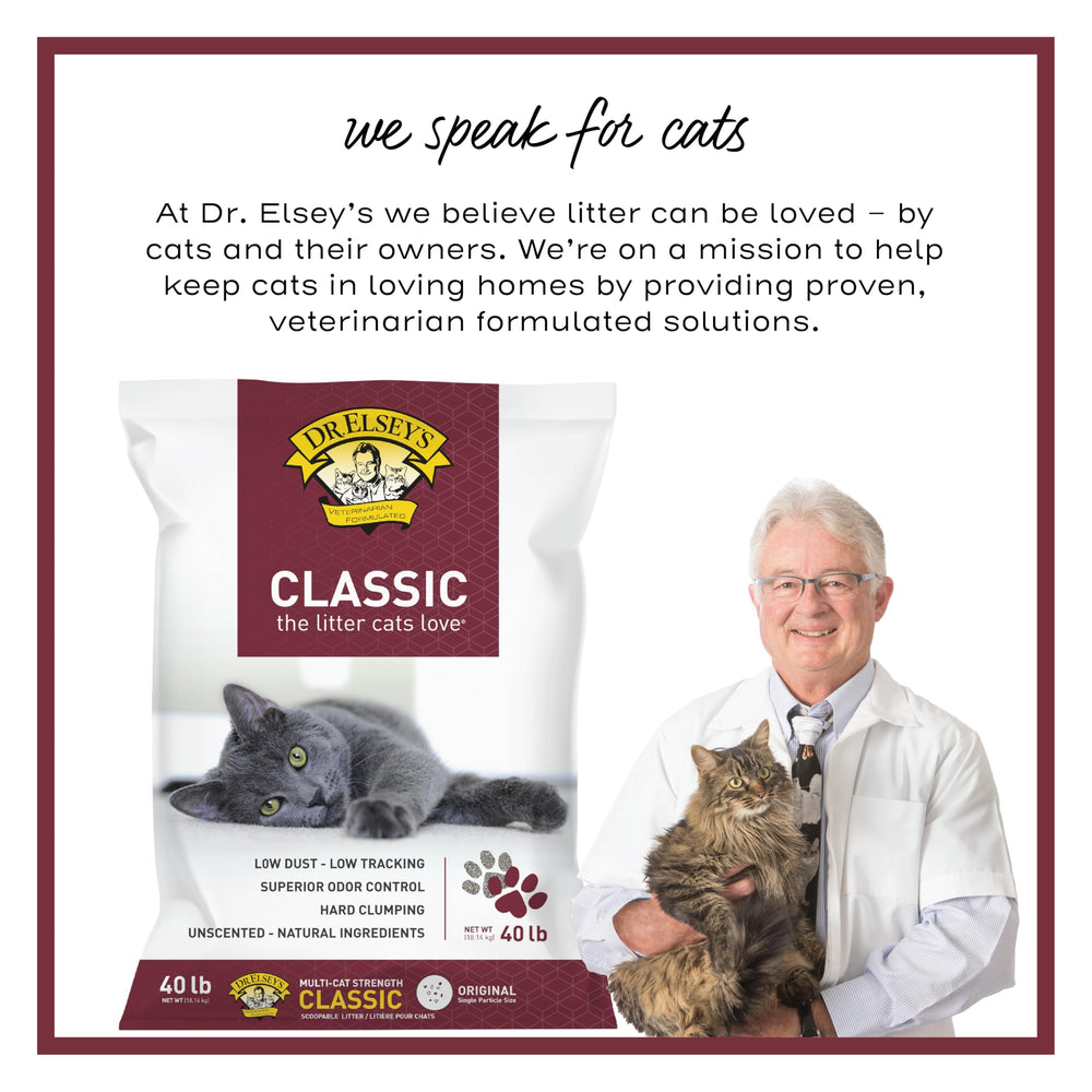 Dr. Elsey's 40 lb bag beside common household items to show true size and value