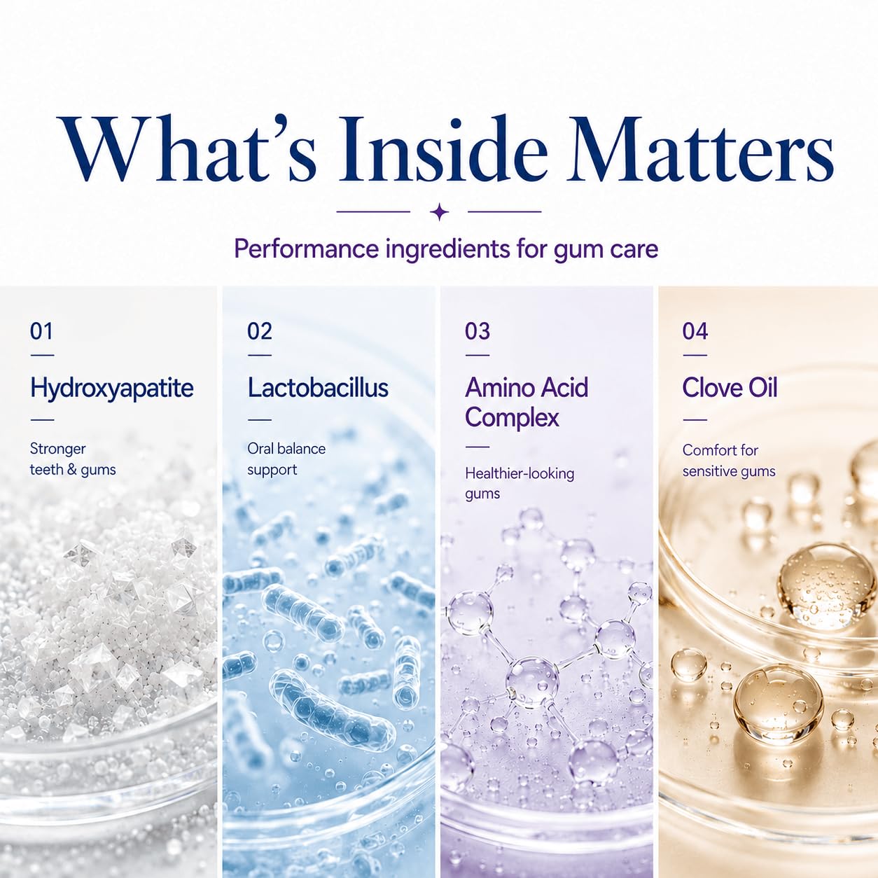 Macro shot of gumline while using Dr. Glow, emphasizing reduced irritation
