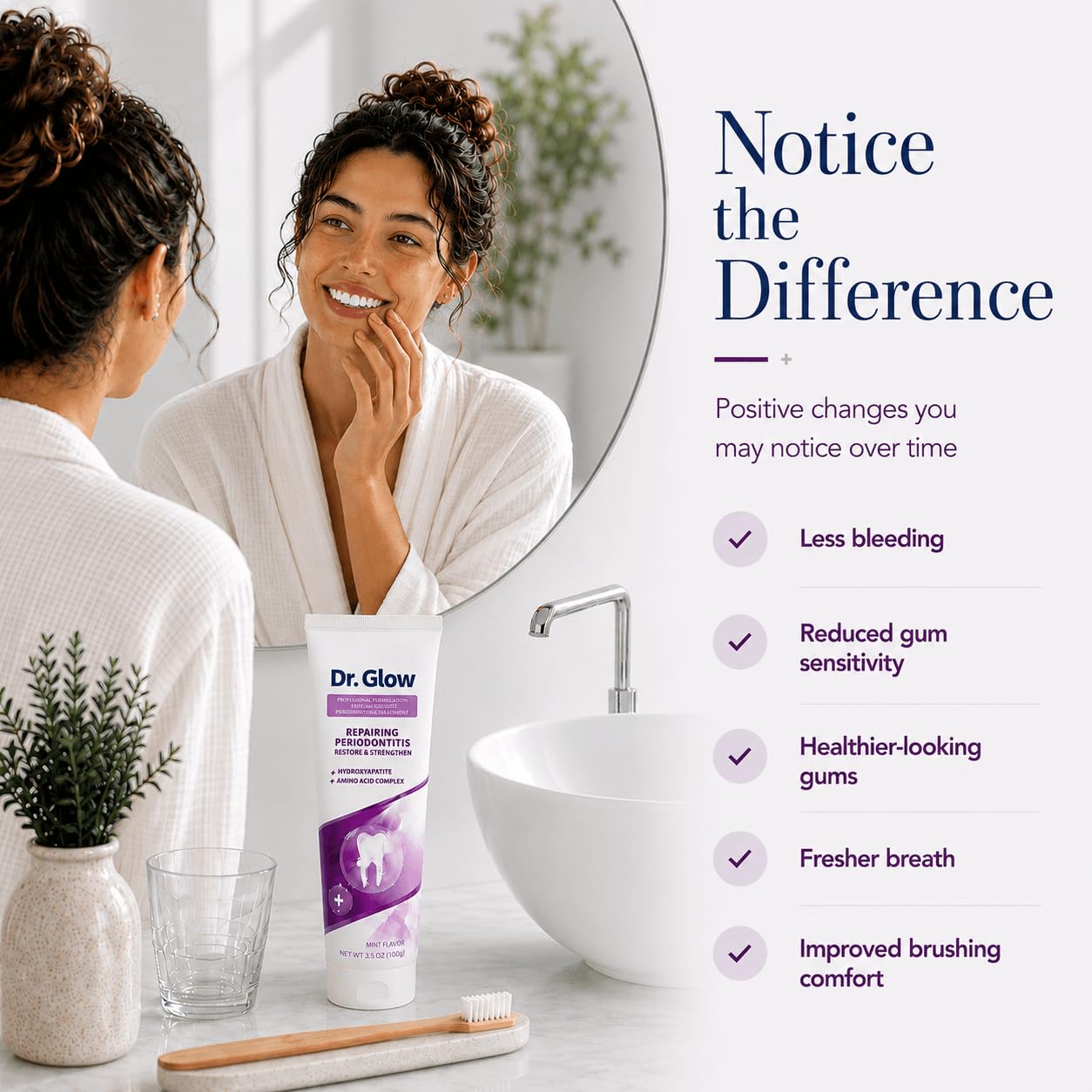 Graphic ingredient callout for Dr. Glow hydroxyapatite benefit and repair