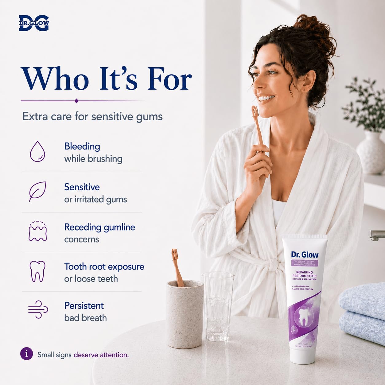 Dr. Glow tube with cap open, demonstrating easy daily dispensing benefit