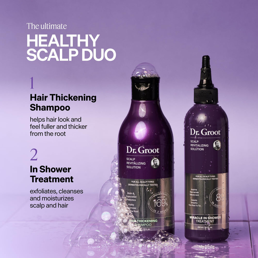 Dr. Groot bottle staged in bathroom lifestyle setting conveying everyday shower routine