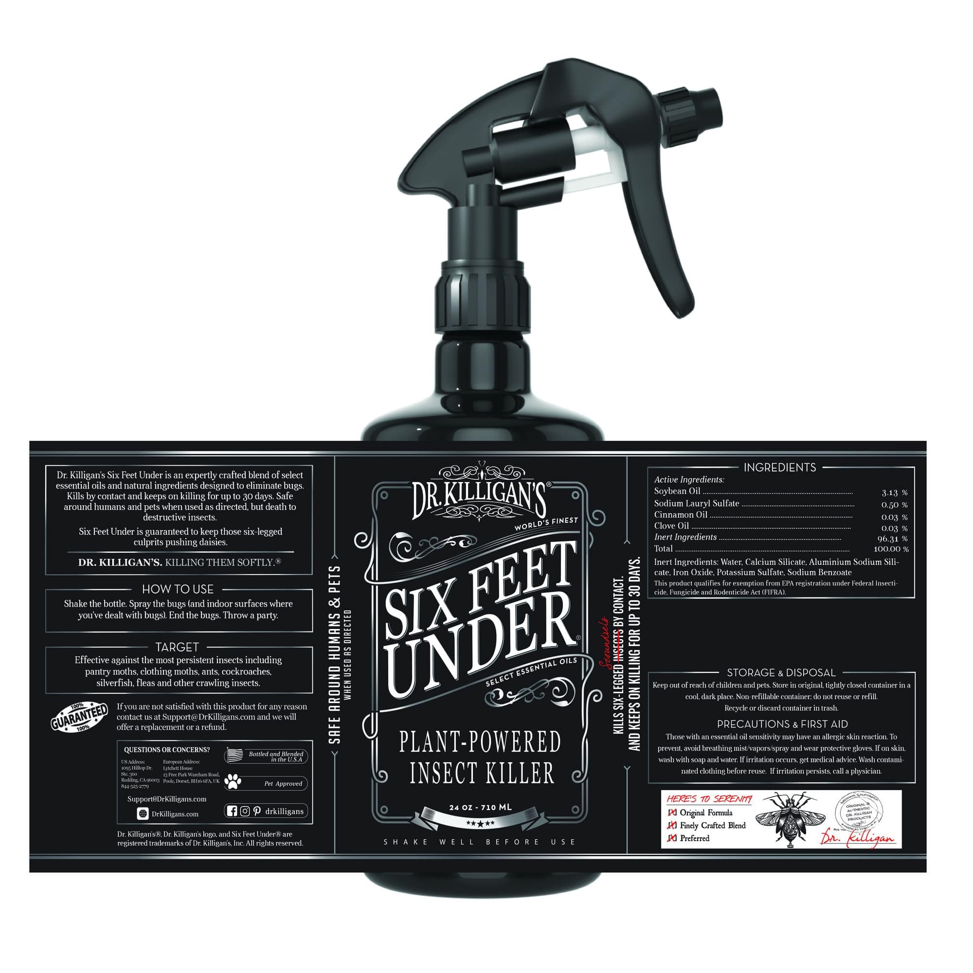 Dr. Killigan's label ingredients list highlighting cinnamon and clove oils