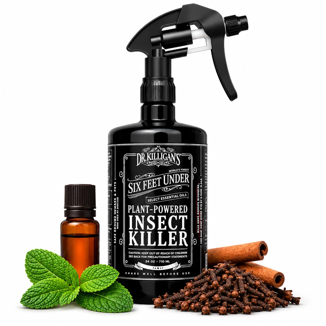 Dr. Killigan's front label showing plant-powered pest control benefits