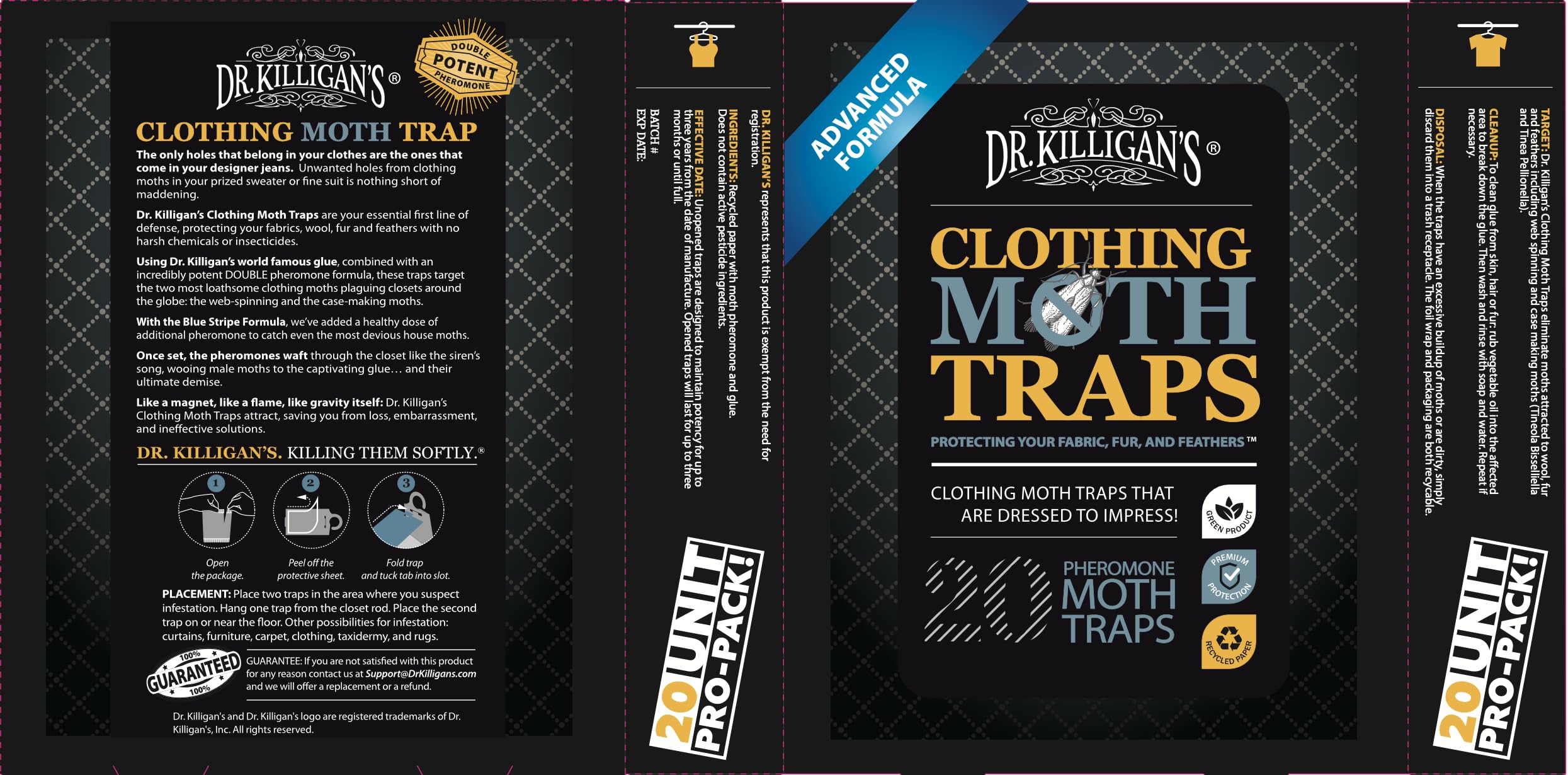 Dr. Killigan's trap with trapped moth on adhesive, illustrating effective capture and mating disruption