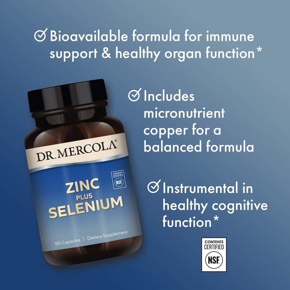 Dr. Mercola zinc plus selenium bottle beside a cereal bowl to suggest morning routine