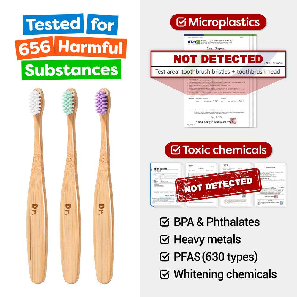 DR.NOAH macro view of extra-soft plant-based bristles for gentle gum care