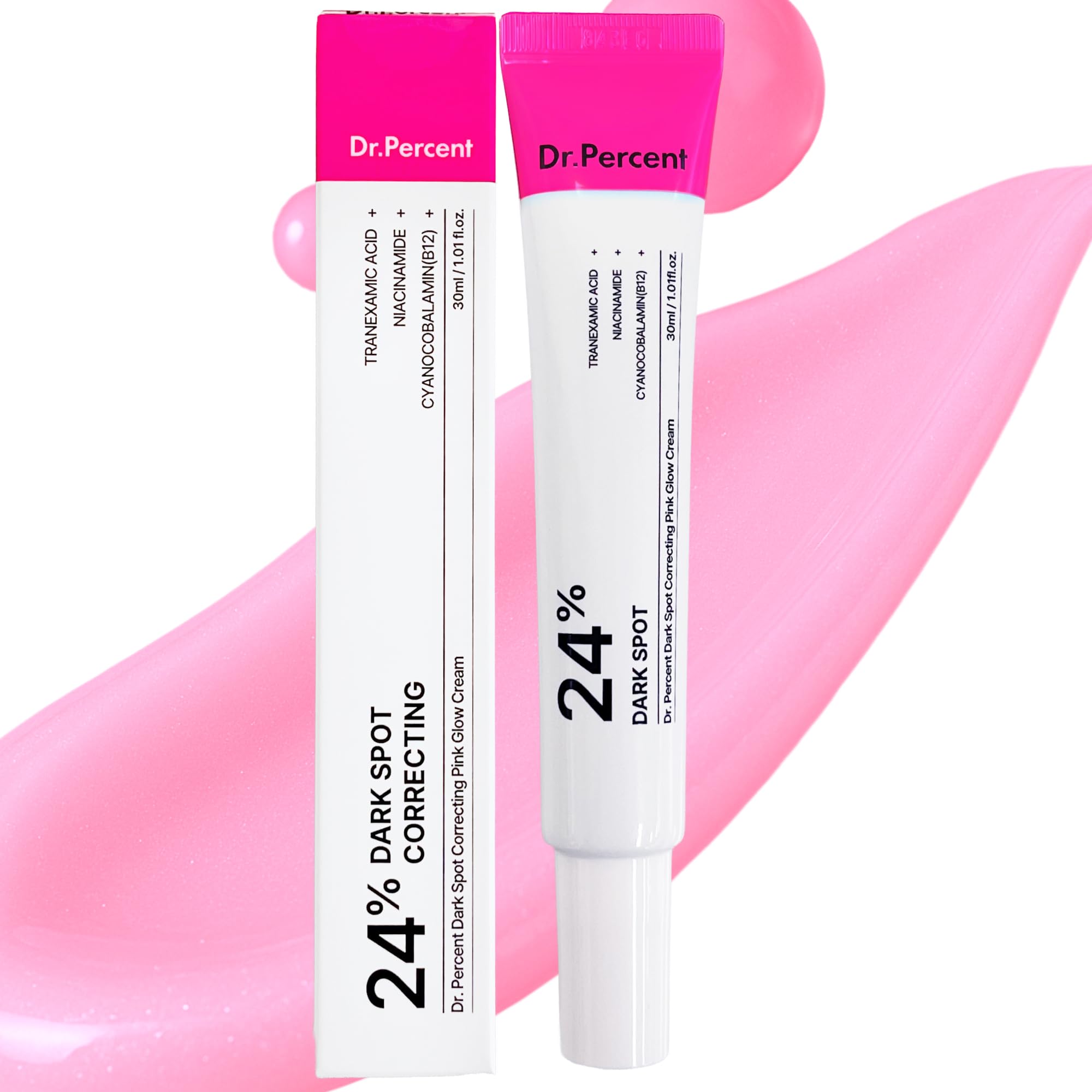 Dr.Percent front tube showing pink glow cream and clear product name for identification
