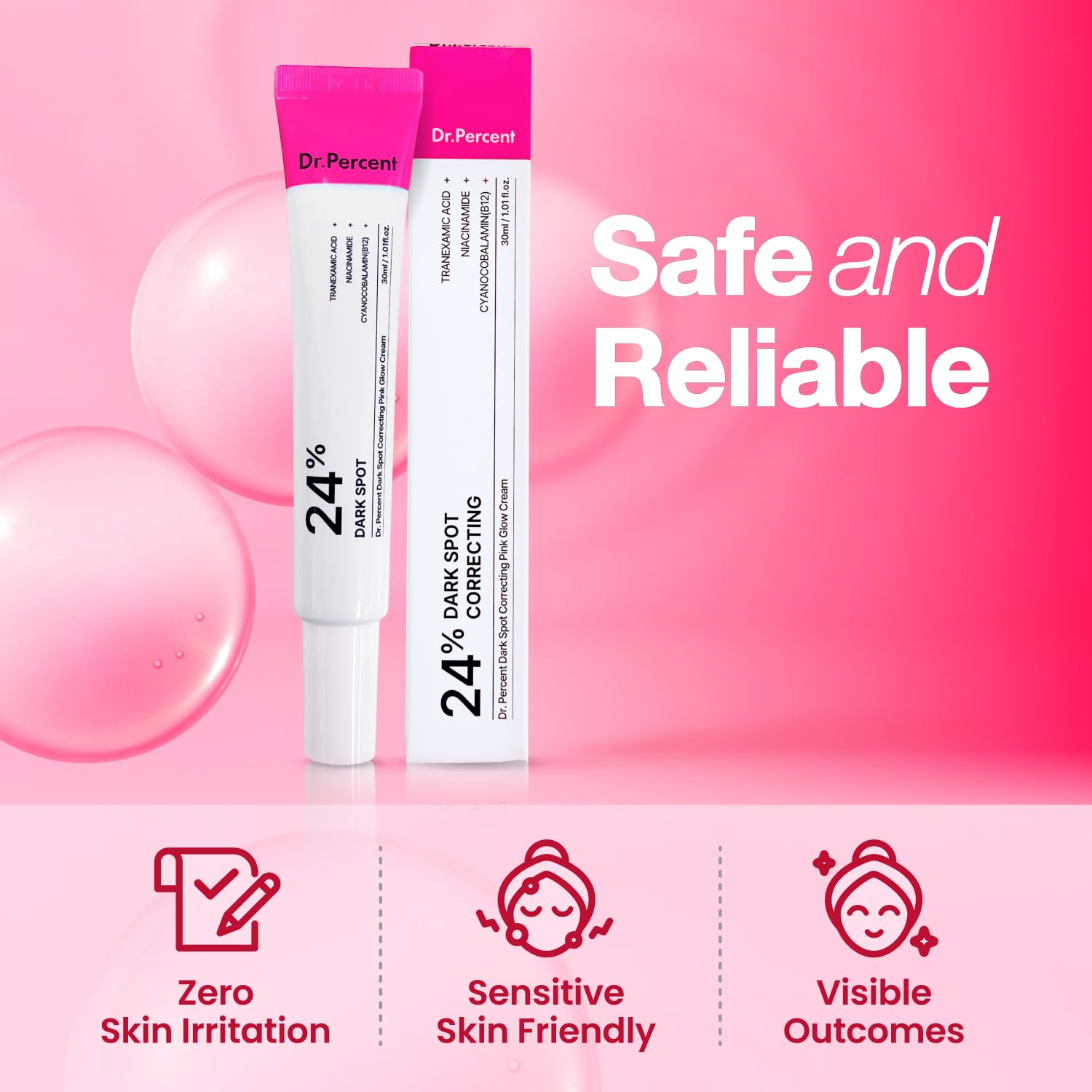 Dr.Percent pink glow cream on bathroom shelf suggesting daily routine and radiant results