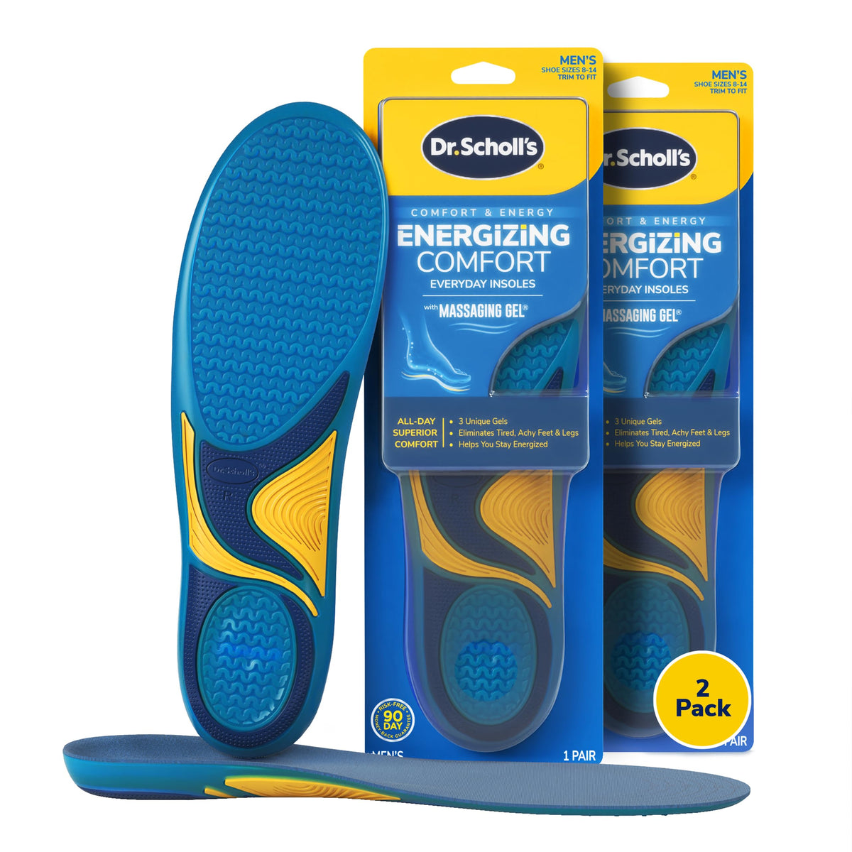 Dr. Scholl's front packaging showing two pairs and product benefits