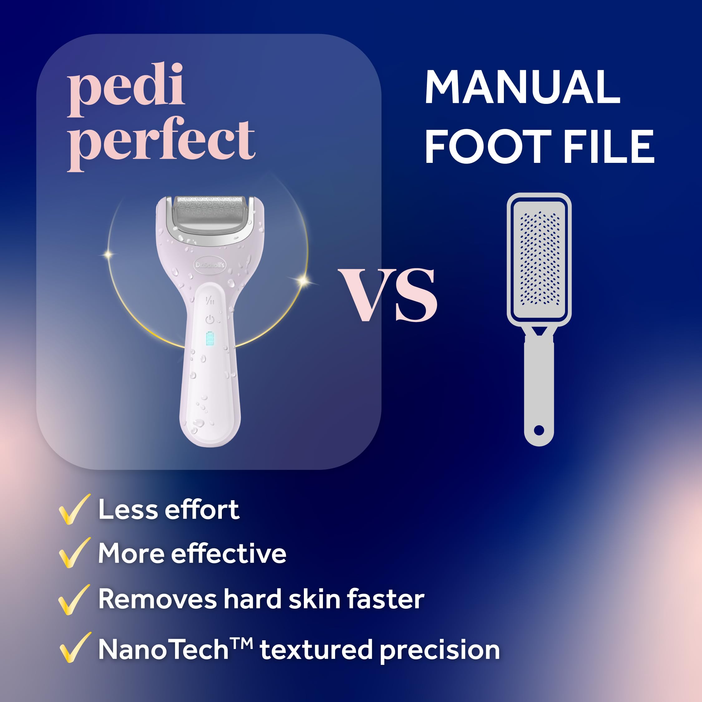 Dr. Scholl's product packaging and included roller heads demonstrating full kit