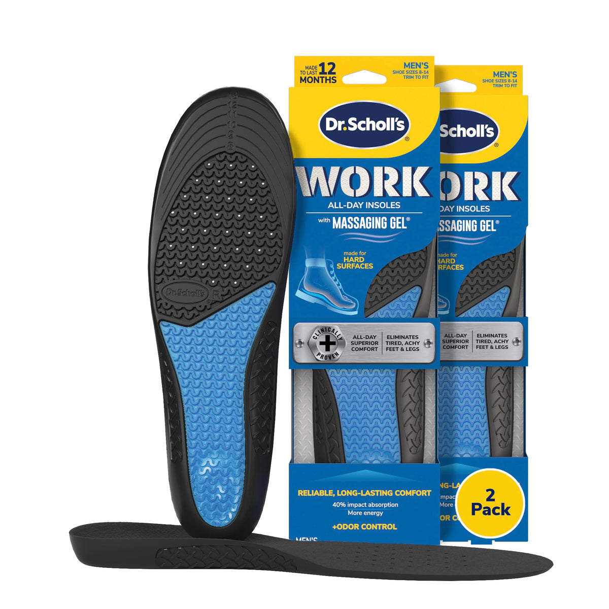 Dr. Scholl's front packaging showing product benefits and pack of two