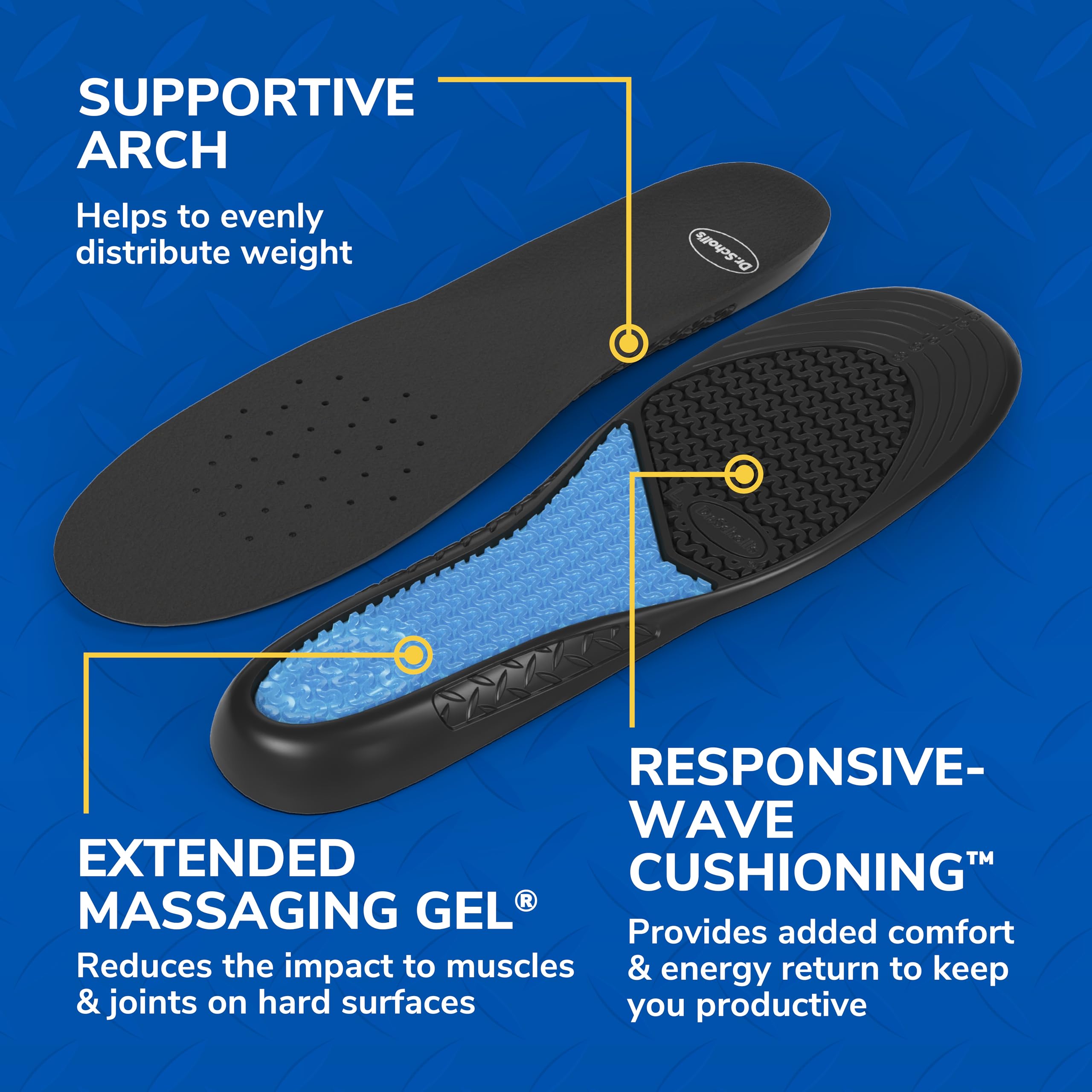 Dr. Scholl's insole placed inside a work boot demonstrating fit