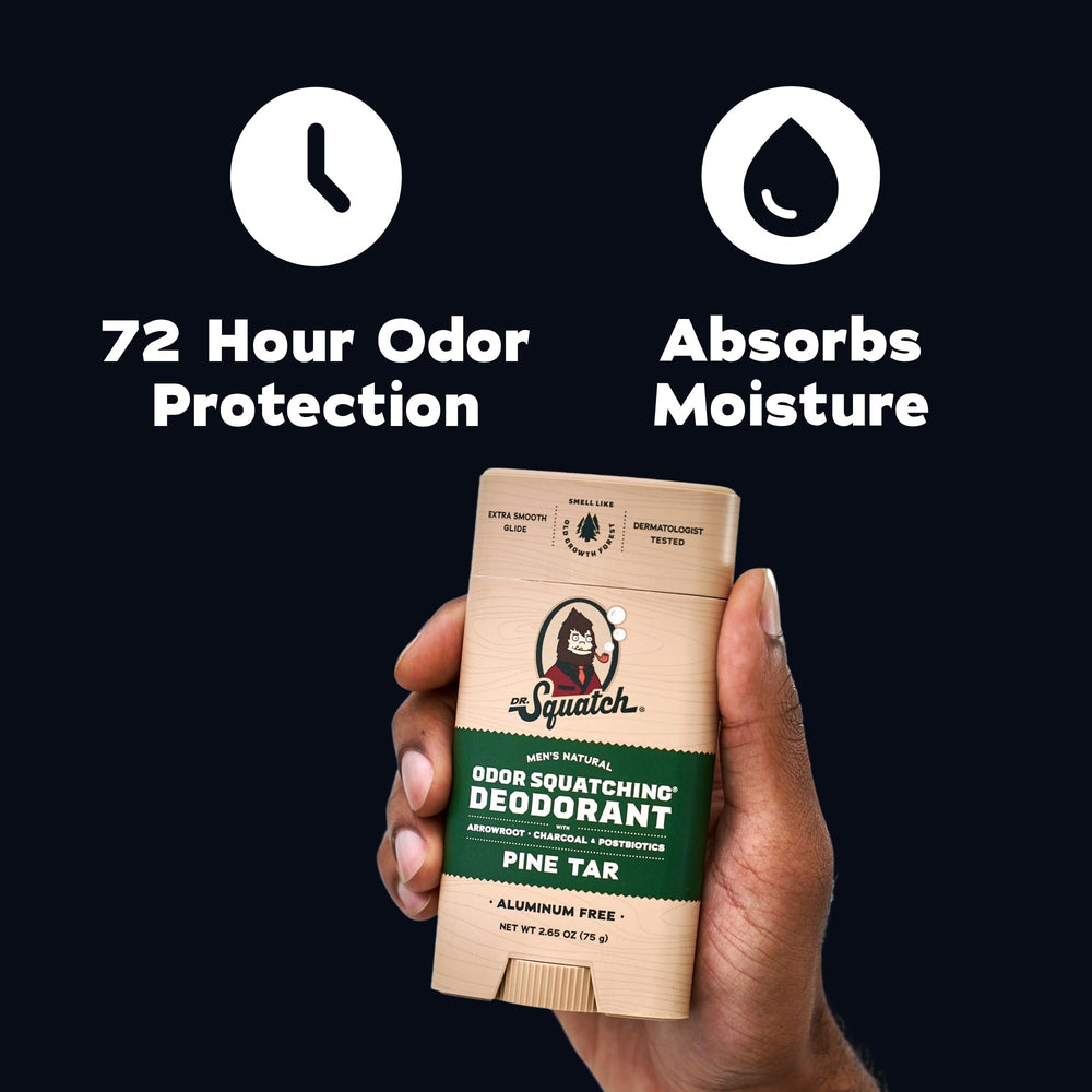 Close-up of charcoal-infused deodorant texture by Dr. Squatch highlighting absorbent odor control