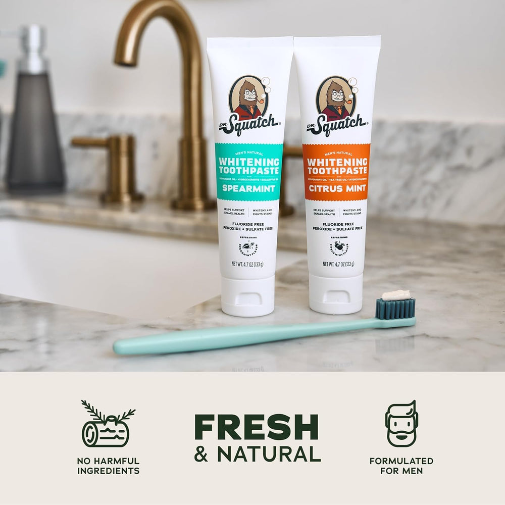 Dr. Squatch Citrus Mint paste texture displayed to show gentle whitening action
