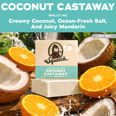 Dr. Squatch Coconut Castaway bar side profile showing durable soap edges for long use