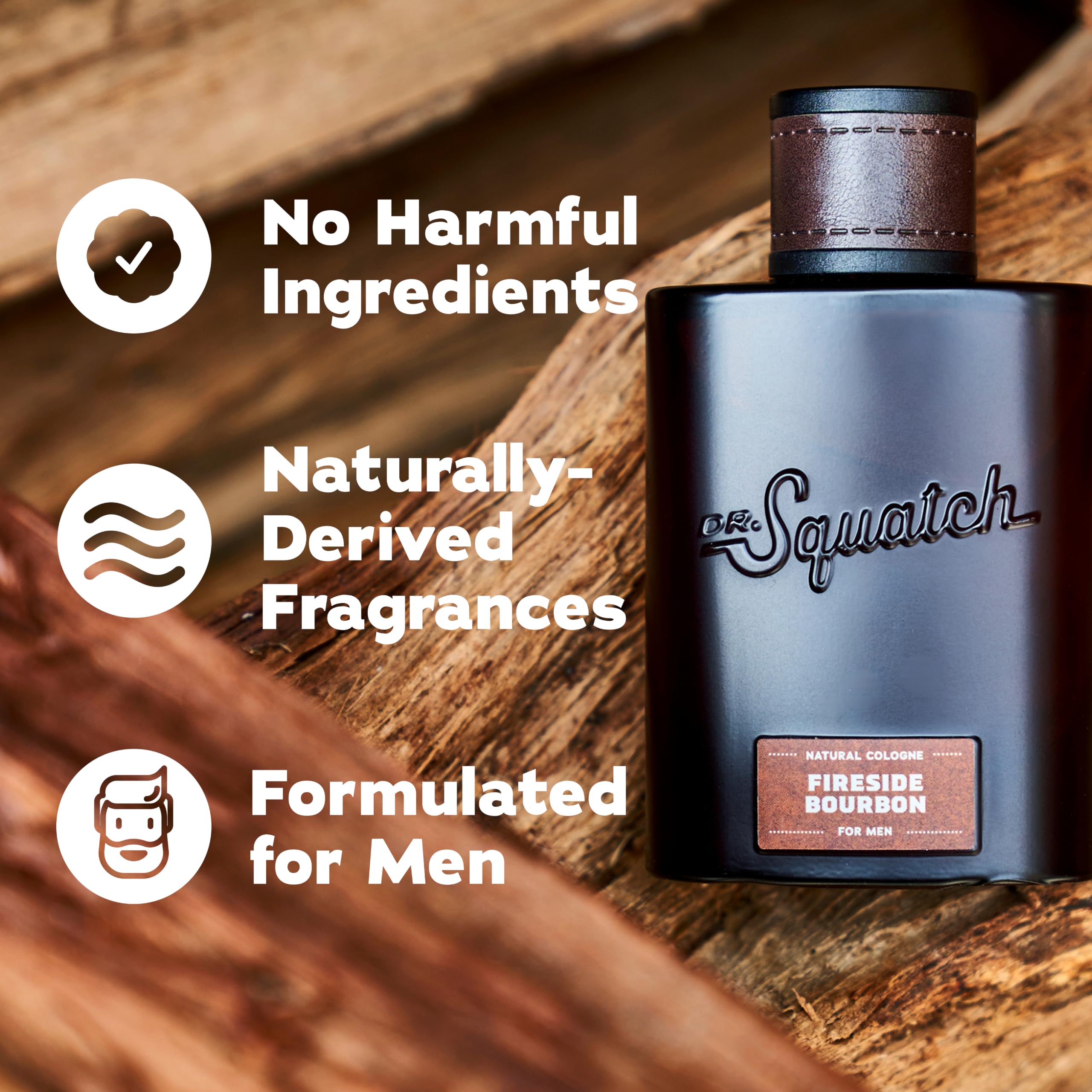 Dr. Squatch Fireside Bourbon label closeup showing text and premium texture benefit