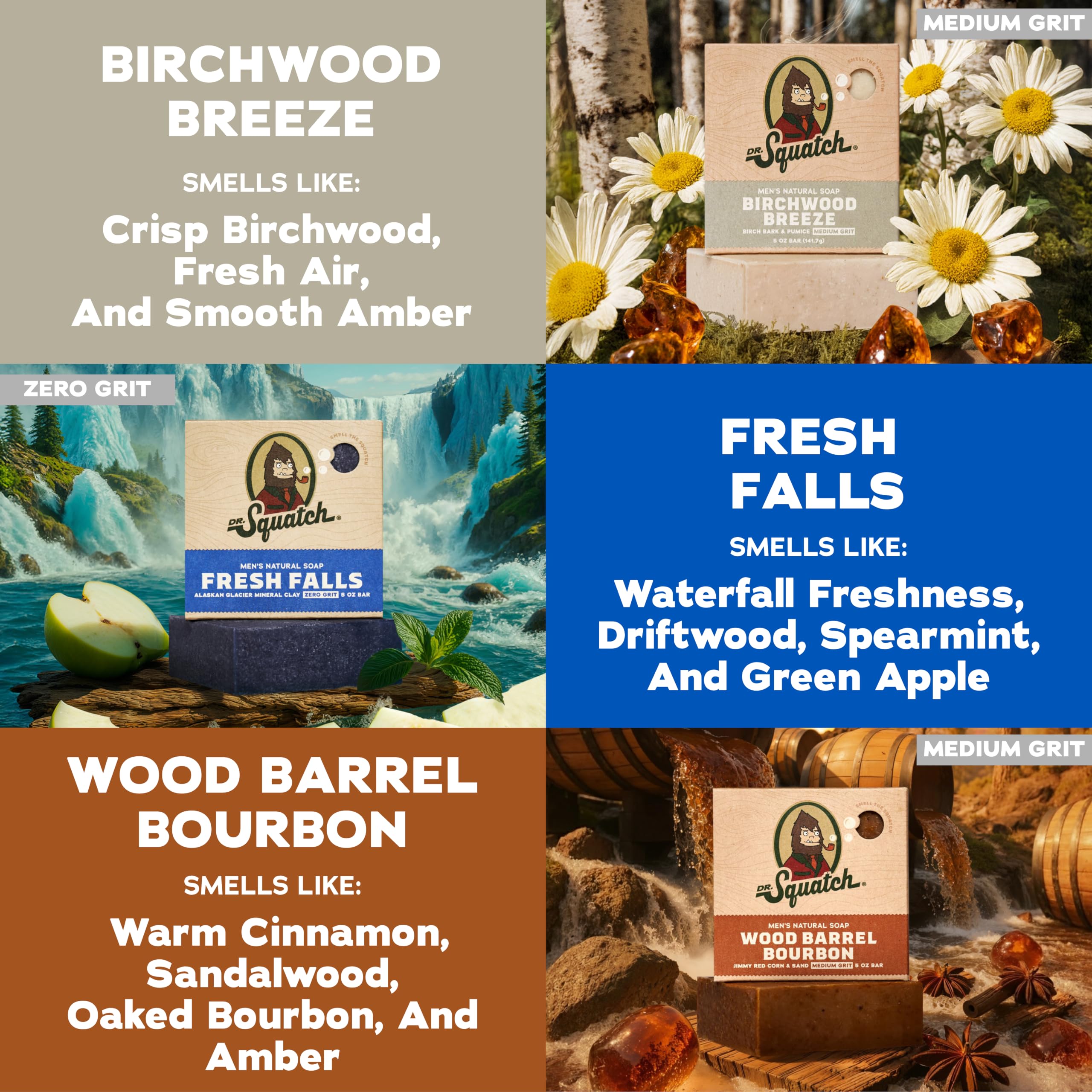 Dr. Squatch Fresh Falls bar on dish highlighting fresh clean aroma